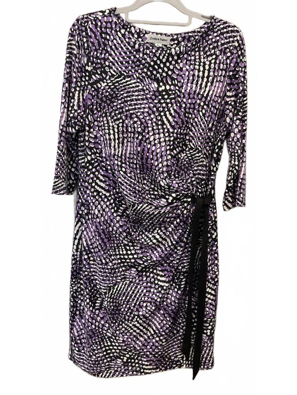 Shelby Palmer Womens Purple/black 3/4 Sleeve Round Neck Dress Size PL